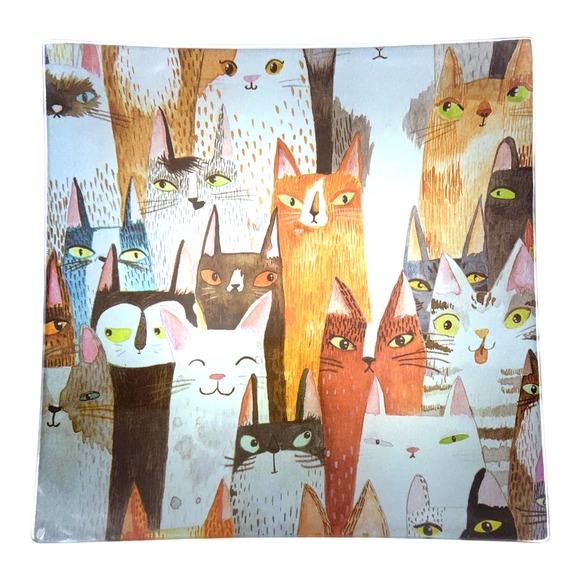 Glass Jewelry Dish, Whimsical Cats, Trinket Tray, Soap, Valet, Vanity Catchall - Picture 1 of 7